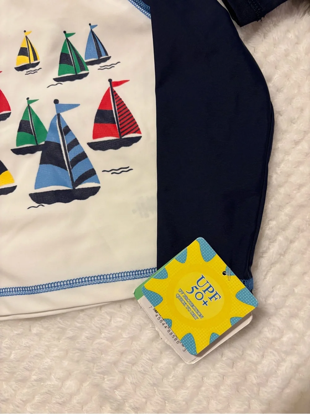 Kids UPF 50+ Sailboat Rash Guard Swim Shirt - Navy/White/Red 2 for $ 25/